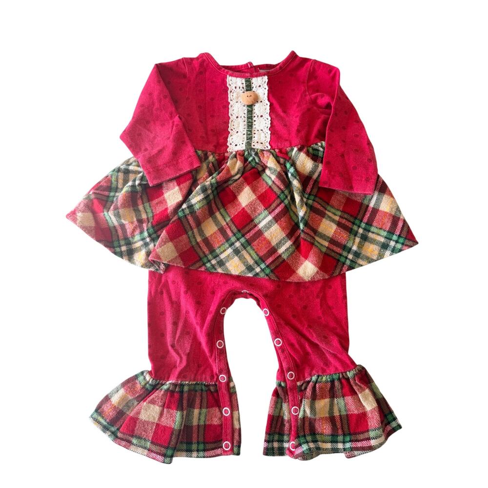 RicRac & Ruffles Girls' Christmas Plaid Romper, 12M